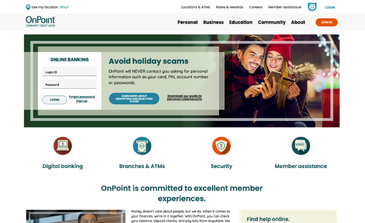 OnPoint Credit Union Homepage