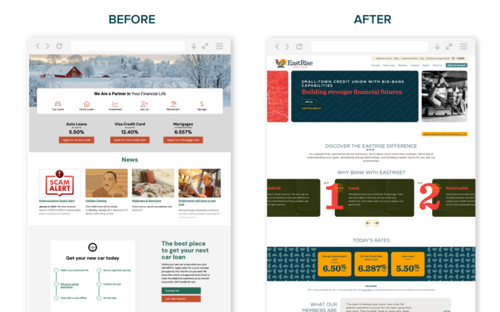 EastRise website before and after the new redesign